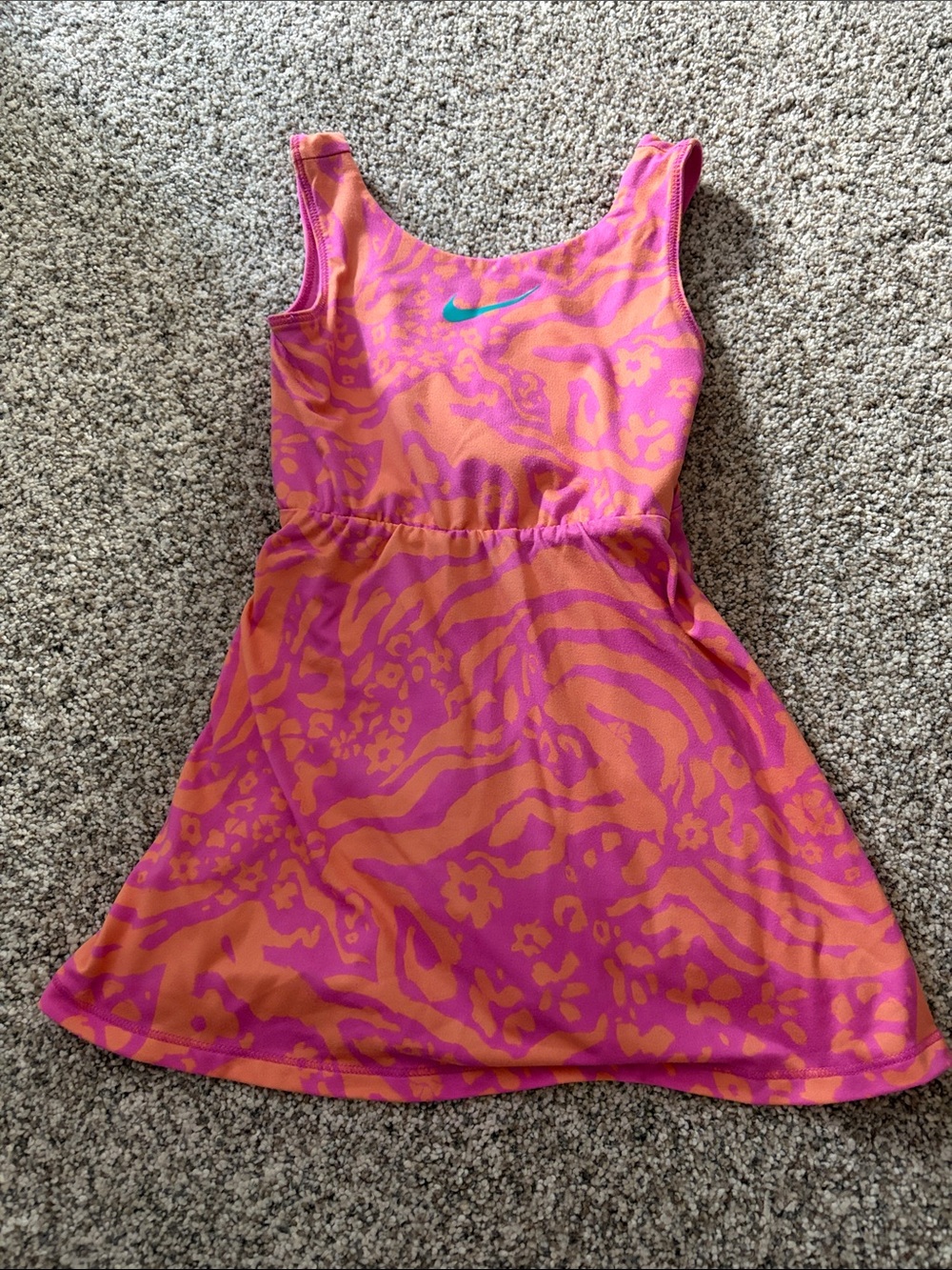 Nike Girls Pink and Orange Athletic Tank Dress with Teal Swoosh